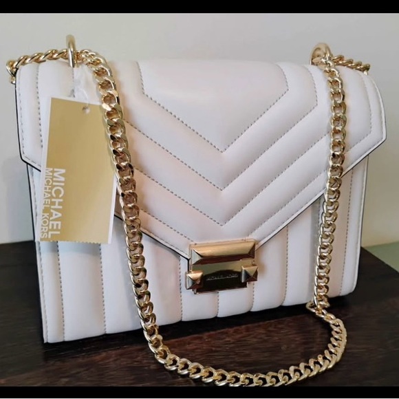 Michael Kors Leather Whitney Shoulder Bag (MD LT CREAM) - Picture 2 of 6